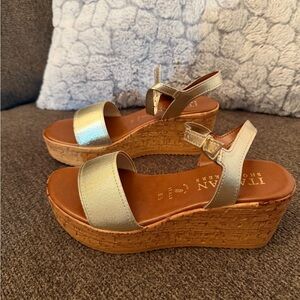 NWOT Shoemakers Gold Wedge Sandals